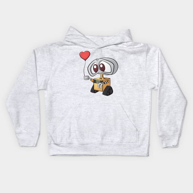 Sad Wall-E with Heart Balloon Kids Hoodie by casbuijsman